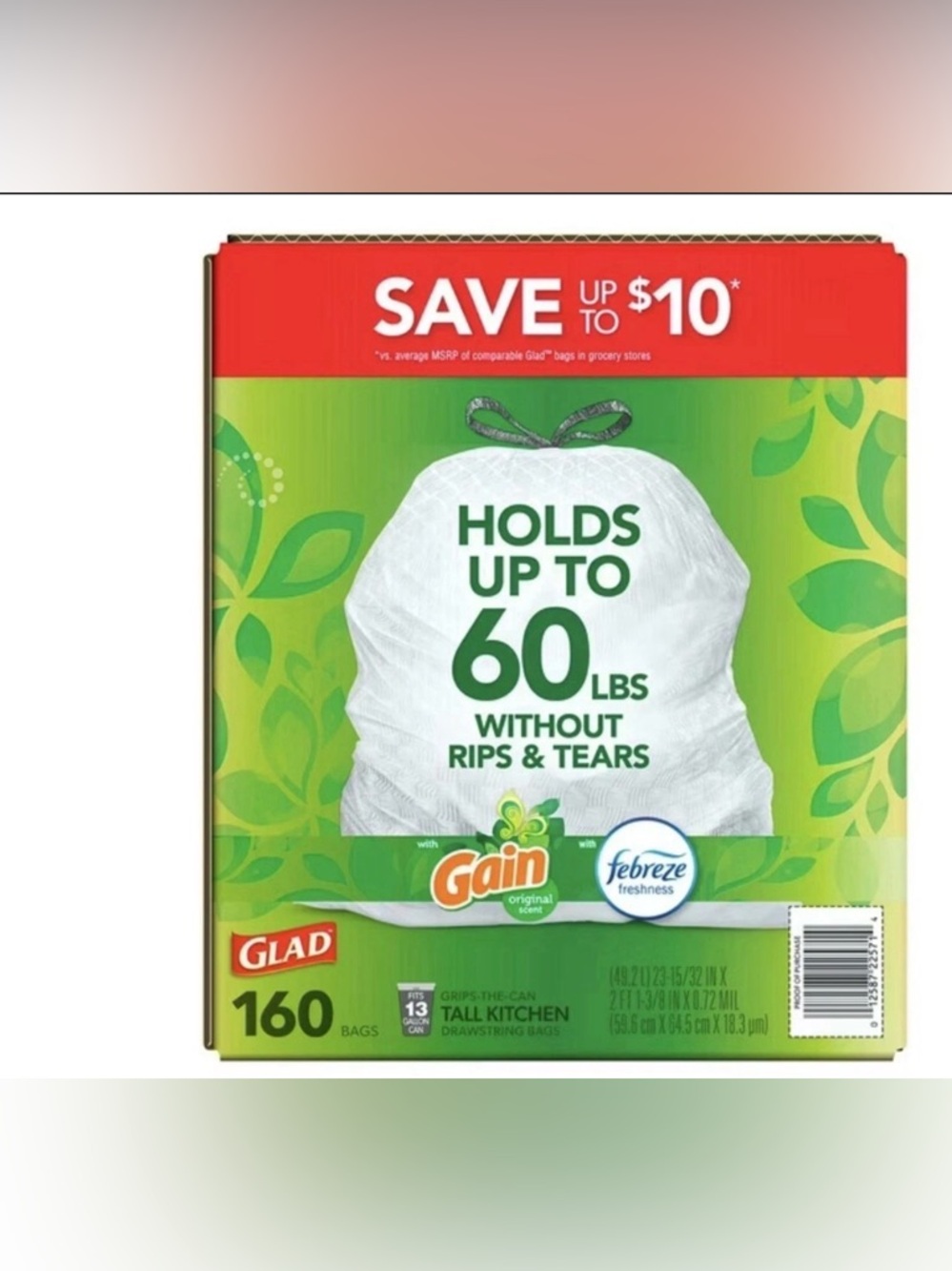 Glad ForceFlex Tall Kitchen Drawstring Trash Bags, 13 Gallon, 160 ct. - Picture 2 of 6